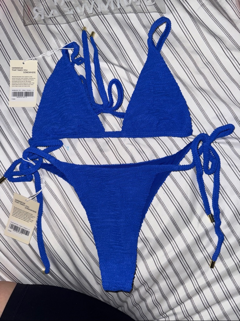 Monday Swimwear Royal Blue Textured Tie Bikini